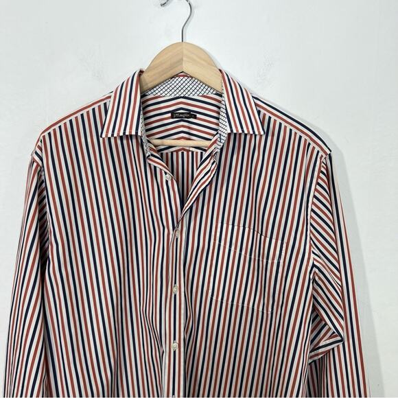 J. McLaughin Orange Navy Stripe Flip Cuff Button Up Shirt Size L - Picture 7 of 13